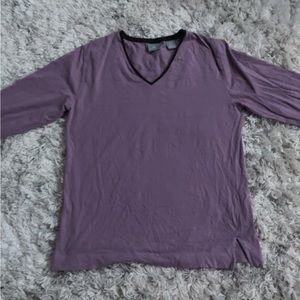 Light purple long sleeve shirt with brown v-neckline. Size- Large Brand- Jockey